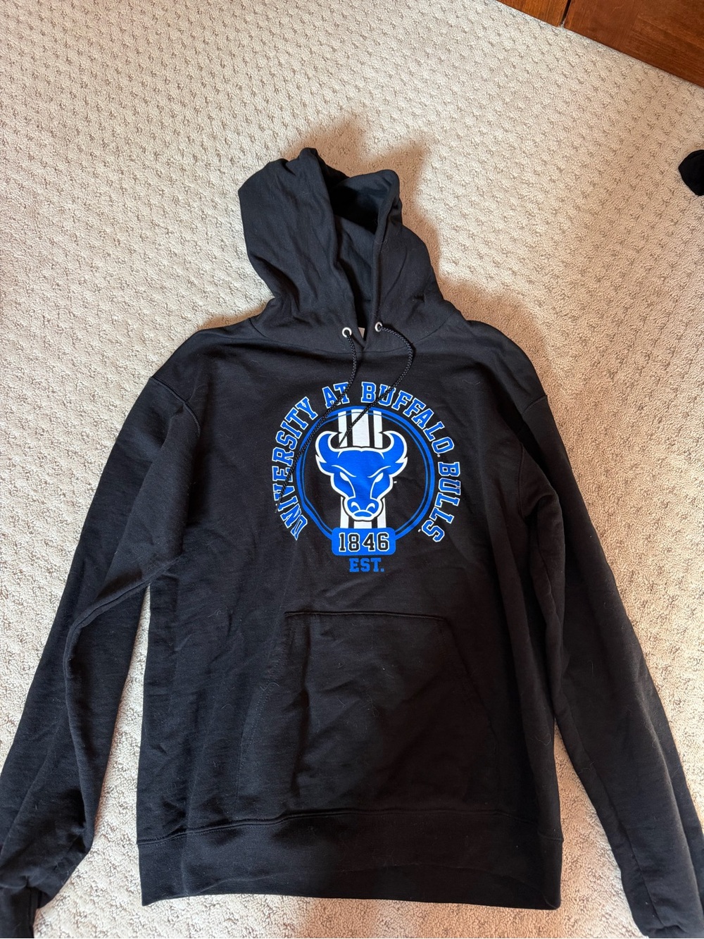 Champion Black Hoodie with Blue University at Buffalo Bull Logo